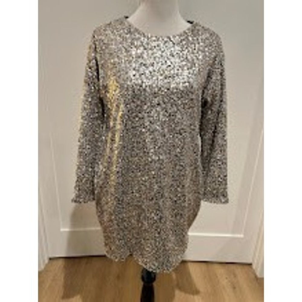 OPT by Anthropologie Glam Oversized All Over Sequin Long Sleeve Mini Dress Small